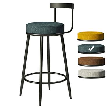 Imagem de Banqueta de bar de linho têxtil estilo industrial com apoio para os pés banco alto - pernas pretas antiderrapantes para cozinha, cadeira de jantar, balcão de café da manhã