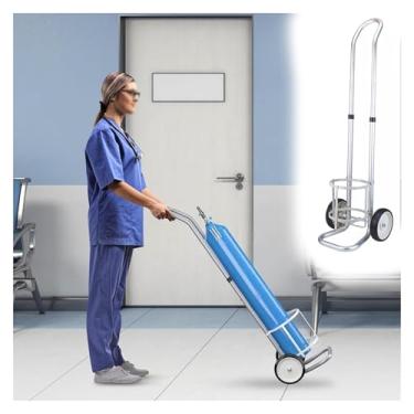 Imagem de Suporte de carrinho de cilindro de gás de liga de alumínio ajustável, capacidade de 2/4/6/8/10/15L, armazenamento móvel com 2 rodízios, suporte de cilindro prata durável para fábrica e armazém (14,5