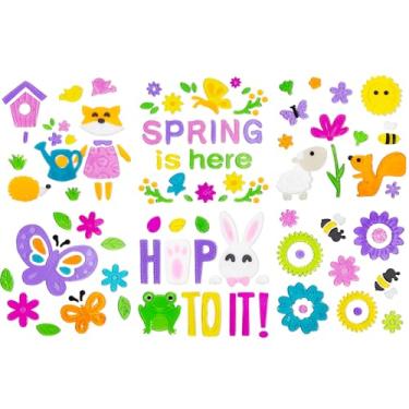 Imagem de 6 folhas adesivos de janela de mola para janelas de vidro, abelhas, borboleta, coelhinho borboleta, férias, primavera, gel para sala de aula, decoração de escritório, decoração de Páscoa