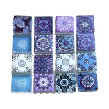 Imagem de Pastilhas De Mosaico De Vidro Boêmio Com Glitter Em Cores Sortidas Azu