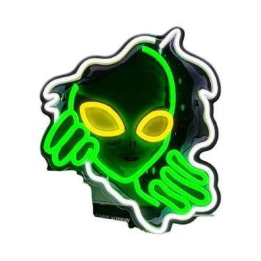 Imagem de Letreiro Neon De Rosto De Alienígena Verde Com Olhos Amarelos Para Dec