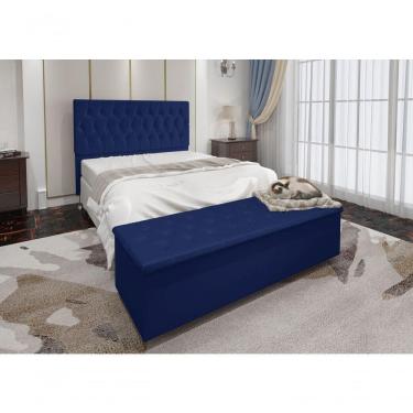 Imagem de Cabeceira Casal E Recamier Baú 1,40m Madrid Suede Azul