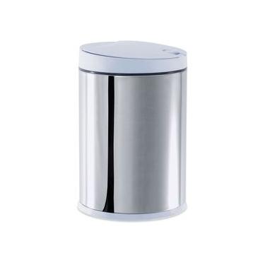 Imagem de Lixeira com Tampa Press Brinox Linha Pia 4 Litros Ø17 x 25cm Aço Inoxidável Branco