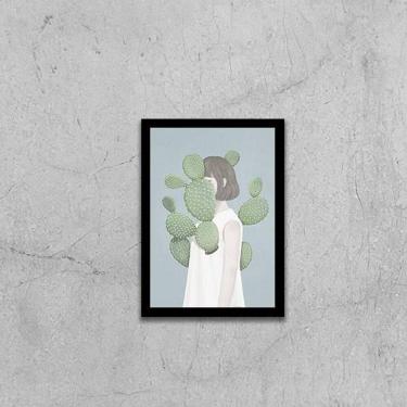 Imagem de Quadro Menina Com Cactos 45X34Cm - Com Vidro Moldura Preta