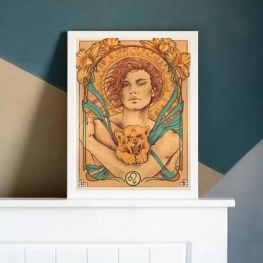 Imagem de Quadro Vintage Signo Leão 45X34Cm - Com Vidro Moldura Branca