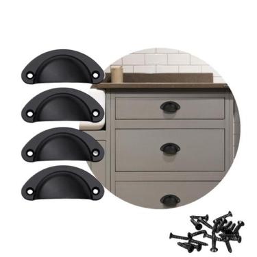 Imagem de Kit 4 Puxador Concha Para Móveis Gavetas Armário Preto Fosco - Importa