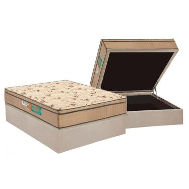 Imagem de Cama Box Baú Casal: Colchão Espuma D33 Polar Pérola Euro Pillow + Base CRC Suede Clean(138x188)