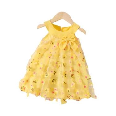Imagem de Vestido De Verão Para Menina Bebê 0-3 Anos Sem Mangas Com Laço De Flor