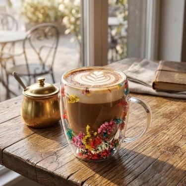 Imagem de Xicara Dia Das Mães Parede Dupla De Vidro Copo Decoração De Flores Sec