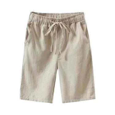 Imagem de Bermudas Casuais Masculinas De Algodão E Linho Respiráveis Para Praia,