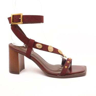 Imagem de Sandália Sapato da Corte Salto Bloco Alto Moedas, Vinho, 36