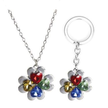 Imagem de Conjunto de chaveiros e colares em forma de coração Flower Gem Anime -