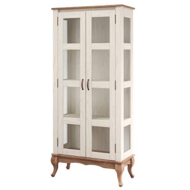 Imagem de Cristaleira de Madeira Maciça com 2 Portas Branco Envelhecido