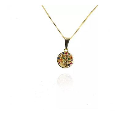 Imagem de Colar com Pingente Árvore da Vida com Zircônias Coloridas Banhado a Ouro 18K Dourado