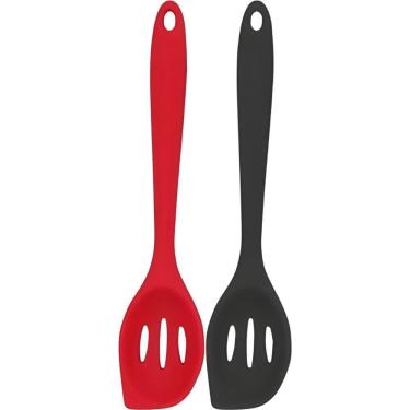Imagem de Colher Vazada de Silicone CK4416 com Furos para Escoamento e Ponta Espátula Preto Verme...
