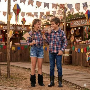 Imagem de Camisa infantil Flanelada Xadrez Azul Jacson Estilo Festa Junina, 14