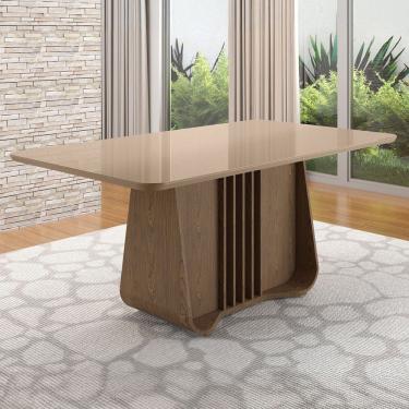 Imagem de Mesa de Madeira Harpa 160 Cm com Vidro Carvalho/Marrom Claro - Móveis Bechara