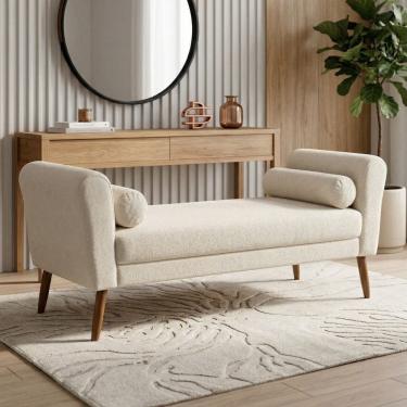 Imagem de Puff Recamier Estofado para Quarto Itália 120cm com Pés Palito Bouclê Bege - Desk Design