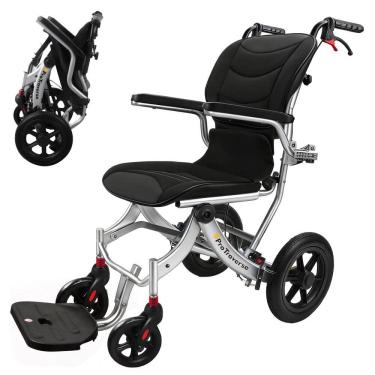 Imagem de Cadeira de Rodas para Adultos ProTraverse Preta e Prata Dobrável Leve com Almofadas Removíveis Transporte Todos os Terrenos