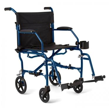 Imagem de Cadeira de Rodas de Transporte Adulto Medline Azul com Estrutura Leve em Alumínio e Assento 48 cm Modelo Medline Ultralight Transport
