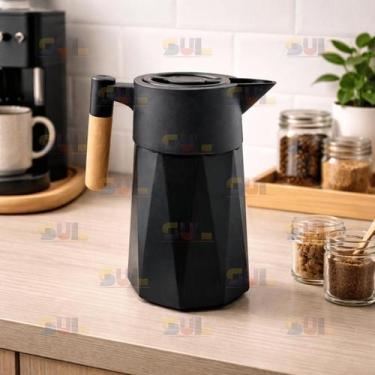 Imagem de Garrafa Térmica Nórdica CONDILON CANELADA PRETA 1L Café Chá Cabo De Ma
