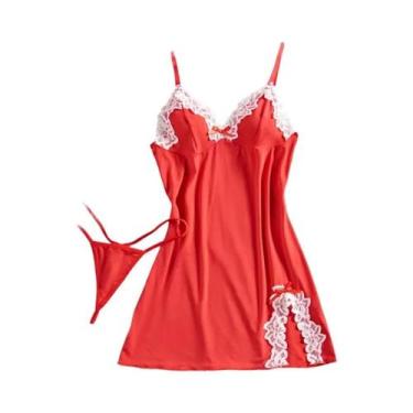 Imagem de Camisola Sexy De Renda Com Decote Em V Profundo Na Cor Roxo Claro, Con