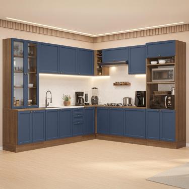 Imagem de Armário de Cozinha Completa de Canto 549 cm Rustic/Azul Vik Madesa 01