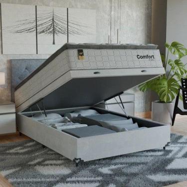 Imagem de Cama Box Baú Viúva Colchão Comfort Class Pillow Top Branco suede Branc