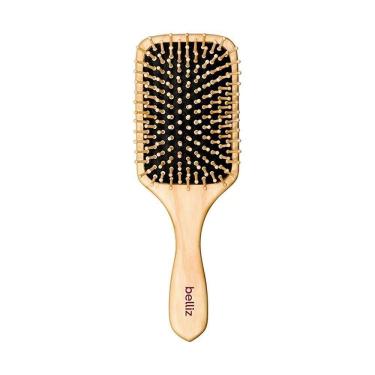 Imagem de Escova De Cabelo Belliz Raquete Cerdas De Madeira Reduz Frizz 25cm