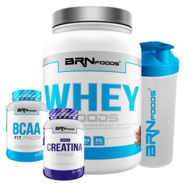 Imagem de Kit Whey Foods 900 G + BCAA Foods 2400 100 Cáps + Creatina Foods 100 G + Coqueteleira -...