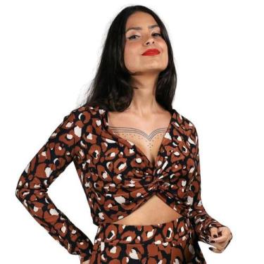 Imagem de Blusa Feminina Cropped Manga Longa Estampa Animal Print Onça - Deliriy