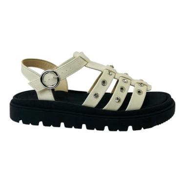 Imagem de Sandália Feminina Moleca Plataforma Baixa Napa Turim, Branco, Off, Pre