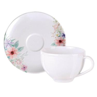 Imagem de Xícara e Pires Chá Café Tramontina Floratta 250ml Porcelana