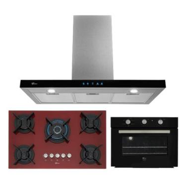 Imagem de Kit Infinity Fischer: Forno Elétrico Vermelho Coifa 90 cm e Cooktop 5B