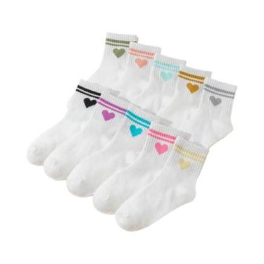 Imagem de Meias Infantis Com Estampa De Coração Para Meninas, 10 Pares, Brancas,