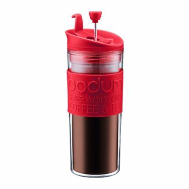 Imagem de Bodum Caneca de café e chá com prensa francesa de plástico isolado, 0,45 L, 425 g, vermelha