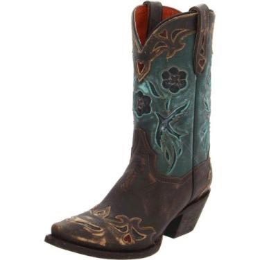 Imagem de Dan Post Botas femininas azul pássaro snip toe casual botas cano médio salto médio 2-3 polegadas - marrom, Chocolate lixado/pássaro azul-petróleo, 8