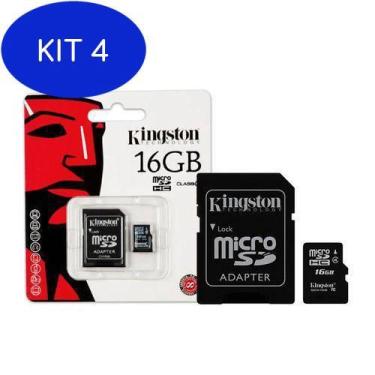 Imagem de Kit 4 Cartão Memoria Micro sd Kingston 16GB -1 Class 4