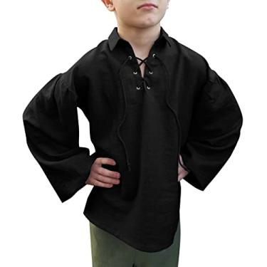 Imagem de Bbalizko Camiseta infantil de pirata medieval com cadarço para Halloween escocês Jacobite Ghillie, Preto, 3-4 Anos