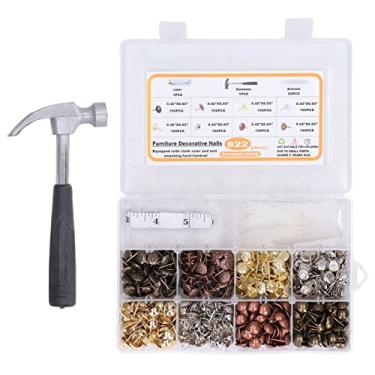 Imagem de 822 peças Tack de estofamento 8 cores móveis de aço carbono prego decorativo com suporte de martelo de régua de pano, Tacks de estofamento para decoração,