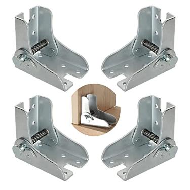 Imagem de Pacote com 4 dobradiças dobráveis para perna de mesa, suportes dobráveis de 90°, suporte de extensão de bloqueio, dobradiças dobráveis com trava automática para pernas de mesa, perna de cama, bancada