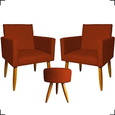 Imagem de Kit 2 Poltronas Decorativas Para Sala + Puff Redondo Para Recepção Manicure Sala De Espera Consultório Escritório Sala De Estar Suede Cores Pé Castanho - Clique & Decore (Terracota)