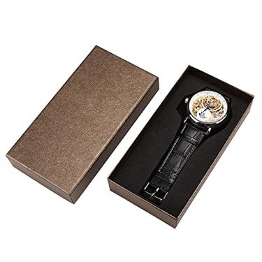Imagem de Relógio mecânico automático, relógio de pulso masculino clássico de luxo com vários calendários de aço inoxidável à prova d'água para homens, relógio de pulso de aço inoxidável e couro PU (03)