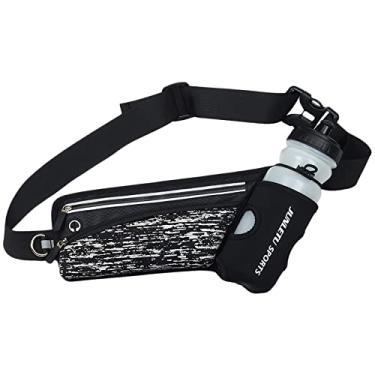 Imagem de Cinto de hidratação de maratona refletivo bolsa de cintura de corrida com garrafa de água multifuncional ajustável para esportes com fone de ouvido, preto, 24 x 11 cm