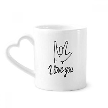 Imagem de Caneca de gesto personalizada I Love You preta para café cerâmica copo de coração de vidro