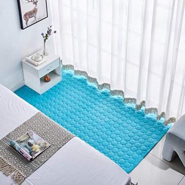 Imagem de Tapetes de área para sala de estar antiderrapante lavável tapete macio proteger o chão coral veludo redondo tapete xadrez decorativo quarto infantil sala de estudo sofá de cabeceira, azul celeste, 80 * 200 cm