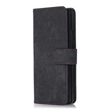 Imagem de Capa de telefone de carteira transversal para Samsung Galaxy Z Fold 4 3 5G Slot de cartões de crédito tampa traseira de couro com cordão & Suporte de caneta, preto, para Galaxy Z Fold3 5G