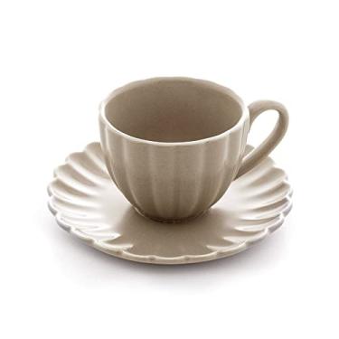 Imagem de XÍCARAS COM PIRES PARA CAFÉ DE PORCELANA WOLFF 2 PEÇAS PÉTALA 90ml AREIA MATT