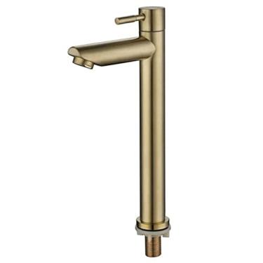 Imagem de Torneira única fria torneira de bacia de ouro escovado torneira de banheiro torneira de água cachoeira torneira de banheiro 304 aço inoxidável, A, 2 (mais longo)