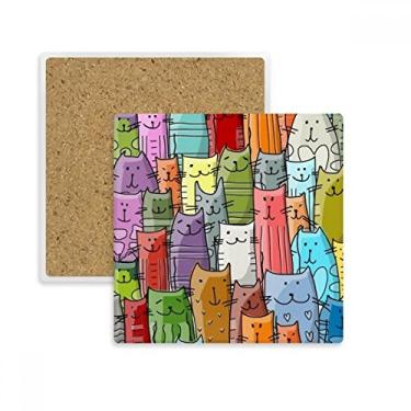 Imagem de Smiling Cartoon Cute Cat Protect Animal Pet Lover Tapete de porta-copos quadrado suporte de subplaca pedra isolante